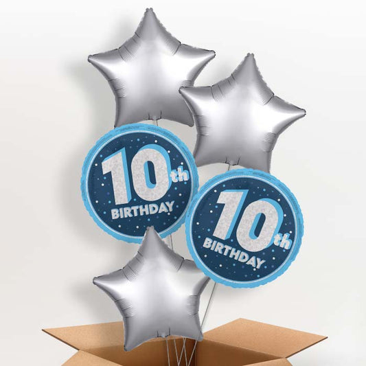 Navy Blue and Silver 10th Birthday Helium Balloon in a Box - 5 Balloon | Party Save Smile