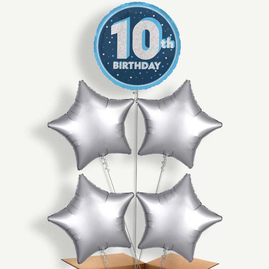 Navy Blue & Silver 10th Birthday Helium Cluster Balloons | Party Save Smile