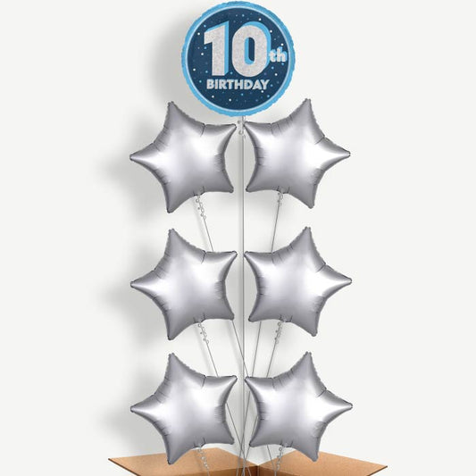 Navy Blue & Silver 10th Birthday Helium Balloon Arrangement | Party Save Smile