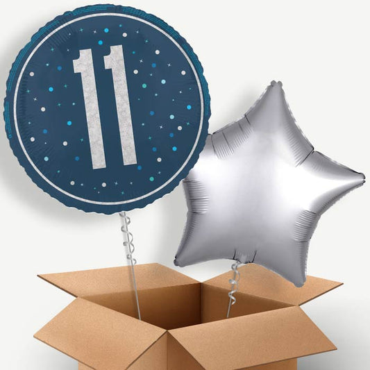Navy Blue and Silver 11th Birthday Helium Balloon Pair | Party Save Smile
