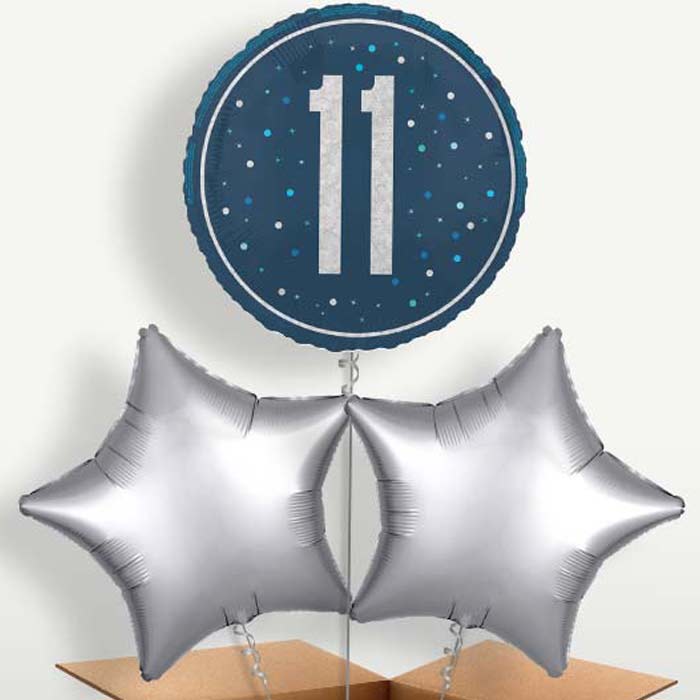 Navy Blue & Silver 11th Birthday Balloon Bunches | Party Save Smile