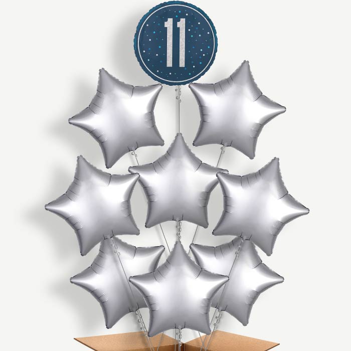 Navy Blue & Silver 11th Birthday Helium Balloon Bundle | Party Save Smile