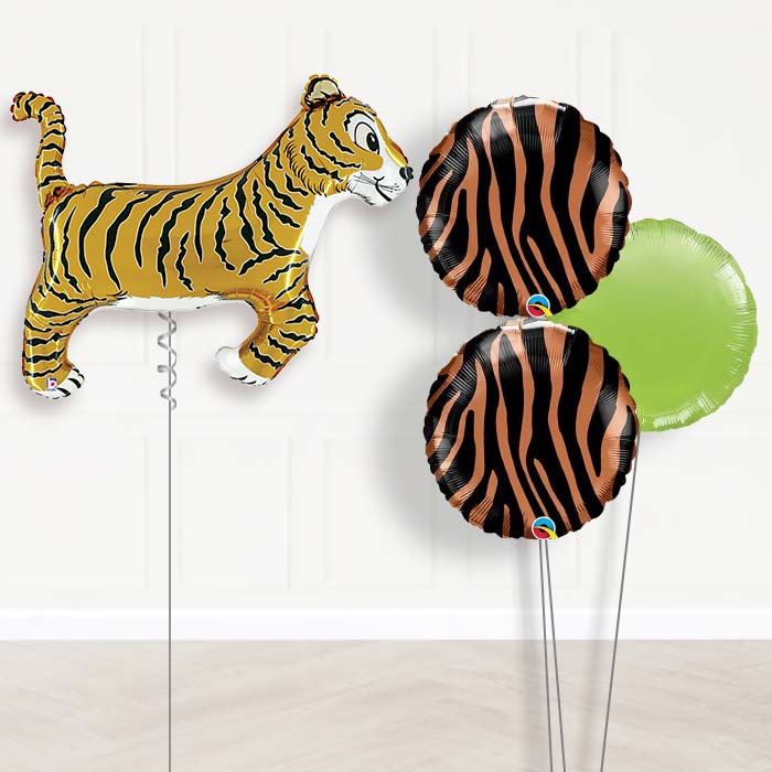 Tiger Helium Balloon Bouquet in a Box-Giant Balloon + 2 Themed Balloons + 1 Plain Balloon 