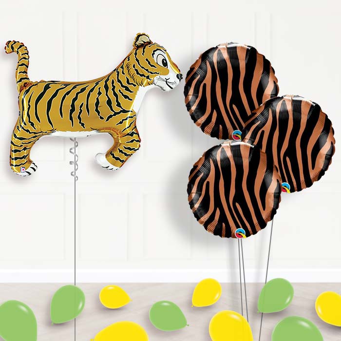 Tiger Helium Balloon Bouquet in a Box - Themed Bouquet and Latex | Party Save Smile