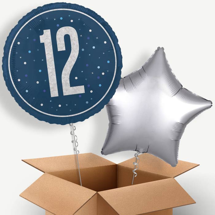 Navy Blue and Silver 12th Birthday Helium Balloon Pair | Party Save Smile