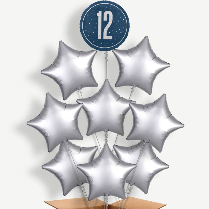 Navy Blue & Silver 12th Birthday Helium Balloon Bundle | Party Save Smile