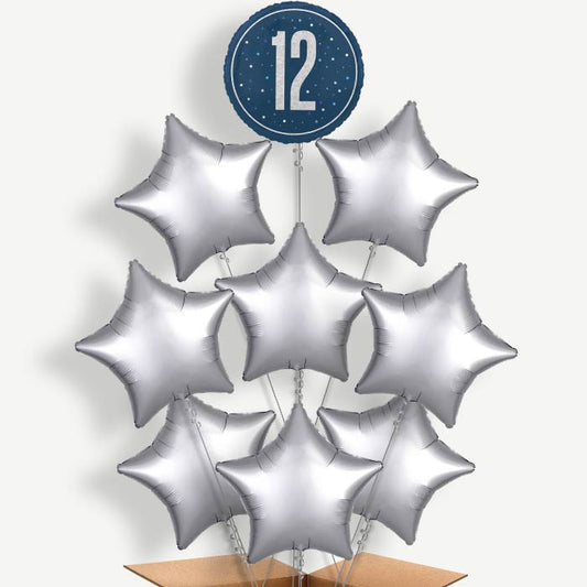 Navy Blue & Silver 12th Birthday Helium Balloon Bundle | Party Save Smile