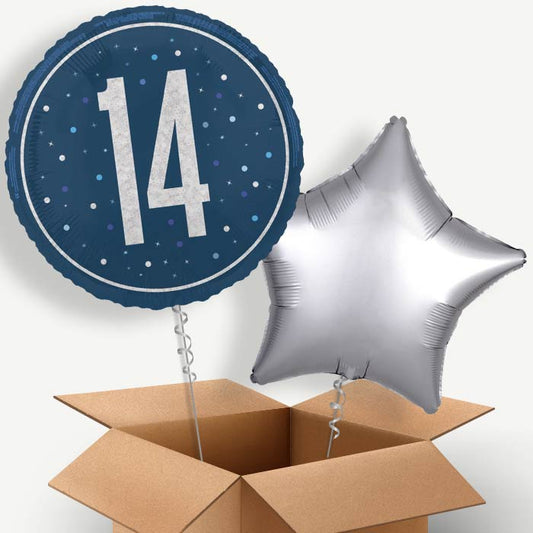 Navy Blue and Silver 14th Birthday Helium Balloon Pair | Party Save Smile