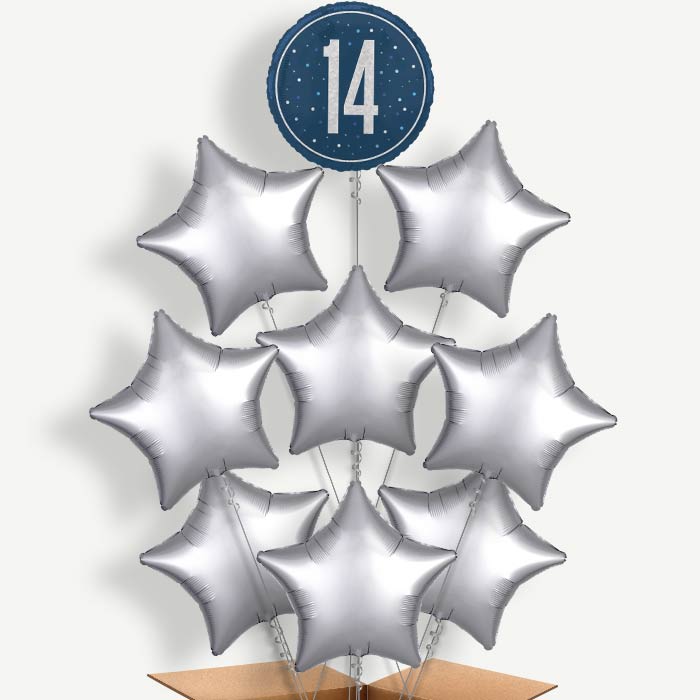 Navy Blue & Silver 14th Birthday Helium Balloon Bundle | Party Save Smile