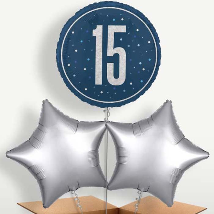 Navy Blue & Silver 15th Birthday Balloon Bunches | Party Save Smile