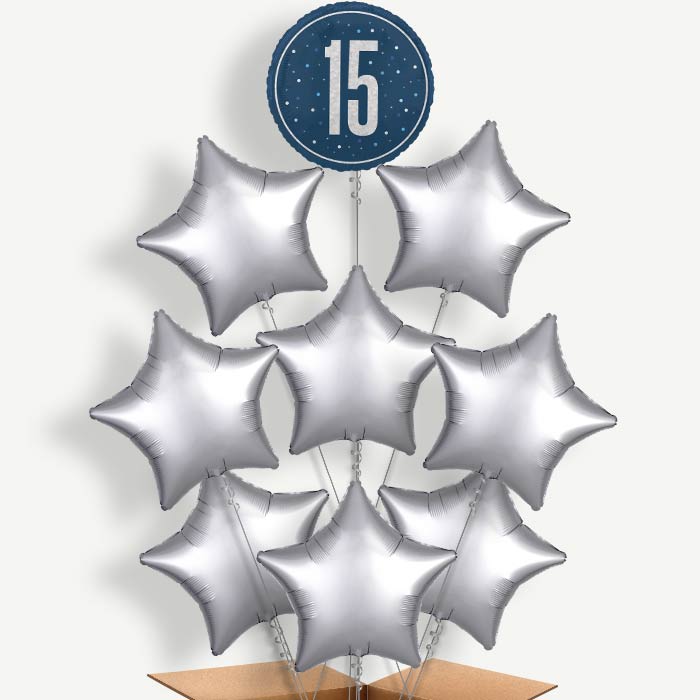 Navy Blue & Silver 15th Birthday Helium Balloon Bundle | Party Save Smile