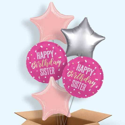 Hot Pink Happy Birthday Sister Helium Balloon in a Box - 5 Balloon | Party Save Smile