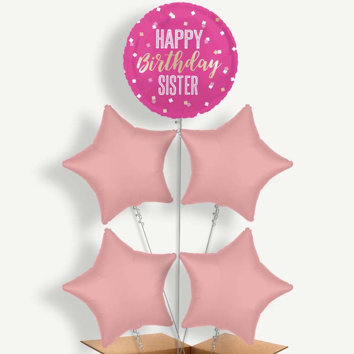 Hot Pink Happy Birthday Sister Helium Cluster Balloons | Party Save Smile