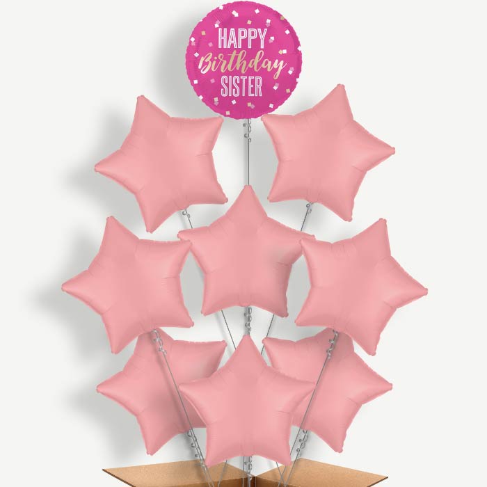 Hot Pink Happy Birthday Sister Helium Balloon Bundle | Party Save Smile