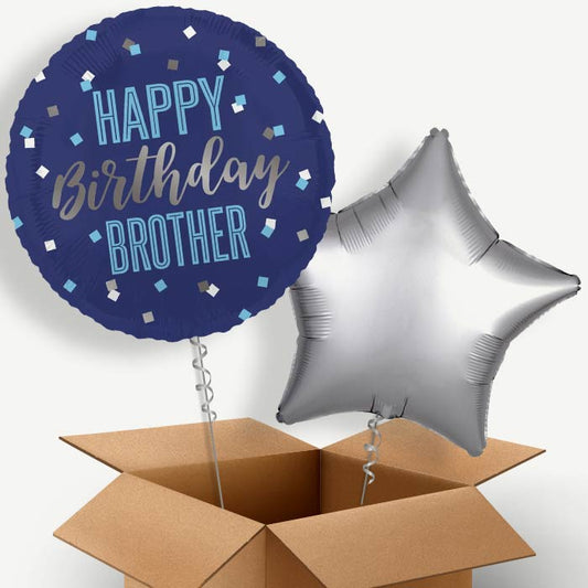 Navy Blue Happy Birthday Brother Helium Balloon Pair | Party Save Smile