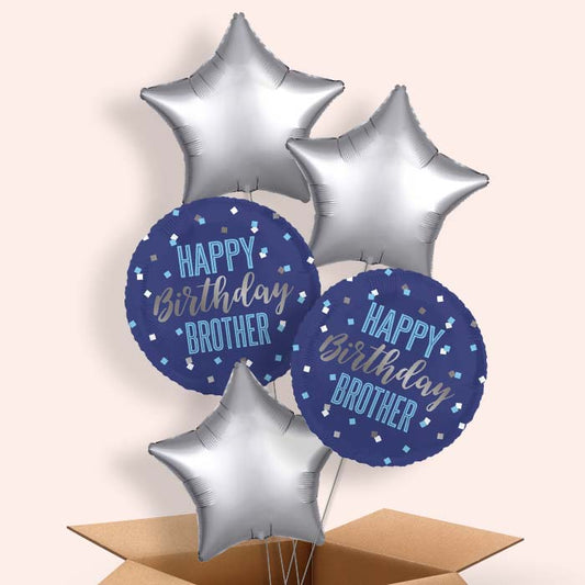 Navy Blue Happy Birthday Brother Helium Balloon in a Box - 5 Balloon | Party Save Smile