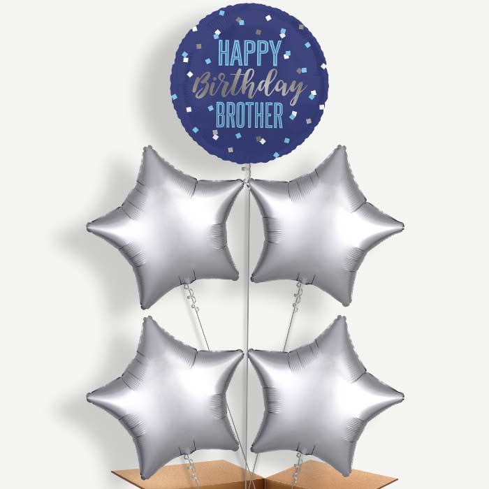 Navy Blue Happy Birthday Brother Helium Cluster Balloons | Party Save Smile