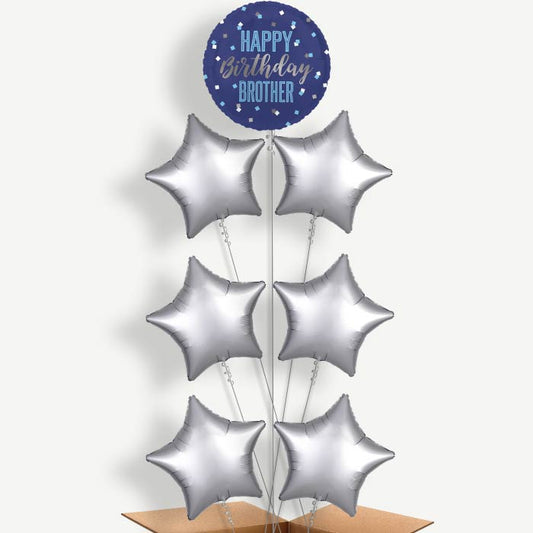 Navy Blue Happy Birthday Brother Helium Balloon Arrangement | Party Save Smile