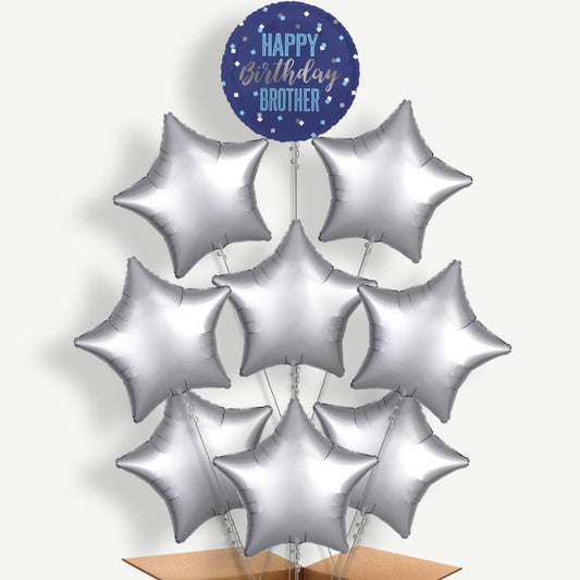 Navy Blue Happy Birthday Brother Helium Balloon Bundle | Party Save Smile