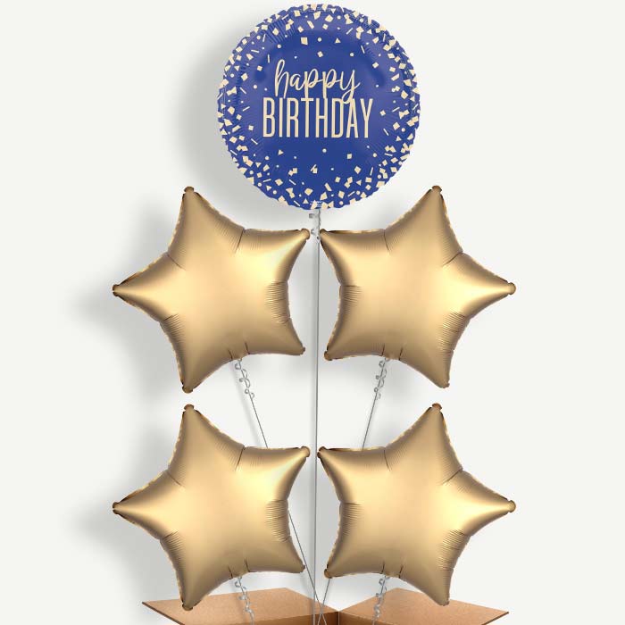 Navy Blue & Gold Confetti Happy Birthday Balloon Cluster | Party Save Smile