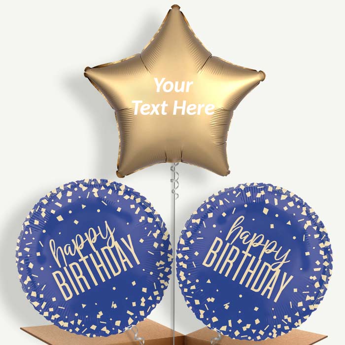 Personalisable Navy Blue & Gold Confetti Birthday Helium Balloons | Party Save Smile