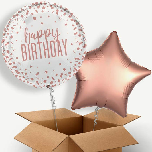 Rose Gold Confetti Happy Birthday Helium Balloon Couple | Party Save Smile