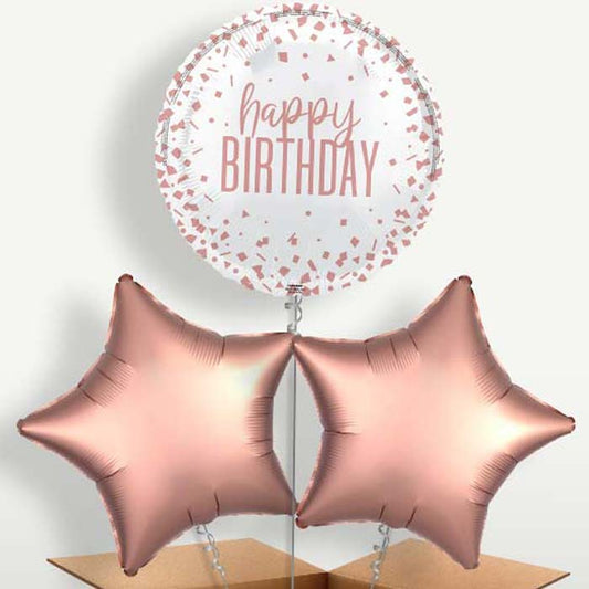 Rose Gold Confetti Happy Birthday Trio Balloon Bunch | Party Save Smile
