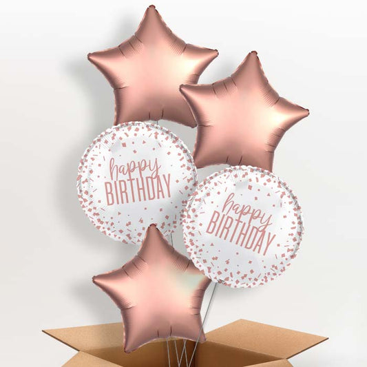Rose Gold Confetti Happy Birthday Helium Balloon in a Box - 5 Balloon | Party Save Smile