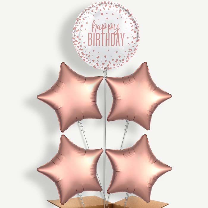 Rose Gold Confetti Happy Birthday Helium Cluster Balloons | Party Save Smile