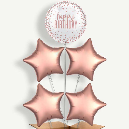 Rose Gold Confetti Happy Birthday Helium Cluster Balloons | Party Save Smile
