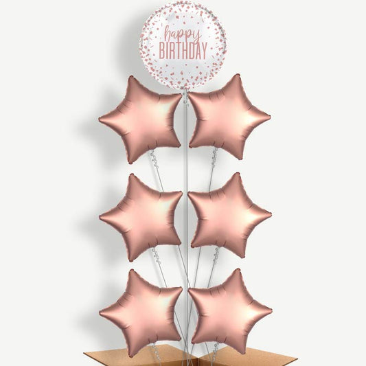 Rose Gold Confetti Happy Birthday Helium Balloon Arrangement | Party Save Smile