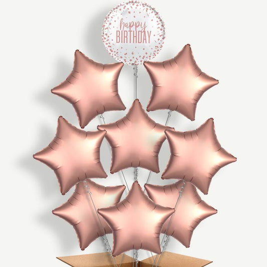 Rose Gold Confetti Happy Birthday Helium Balloon Bundle | Party Save Smile