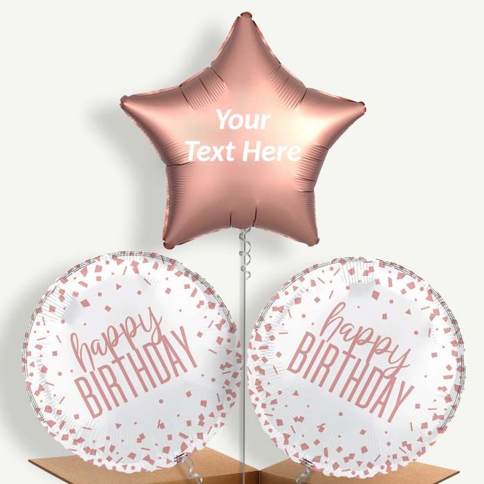 Personalisable Rose Gold Confetti Happy Birthday Helium Balloons | Party Save Smile