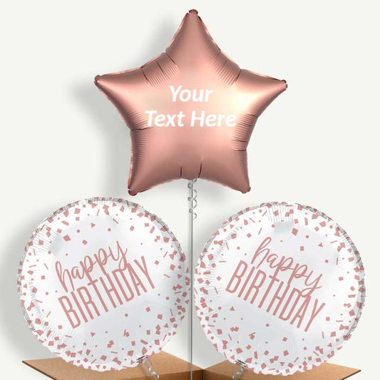 Personalisable Rose Gold Confetti Happy Birthday Helium Balloons | Party Save Smile