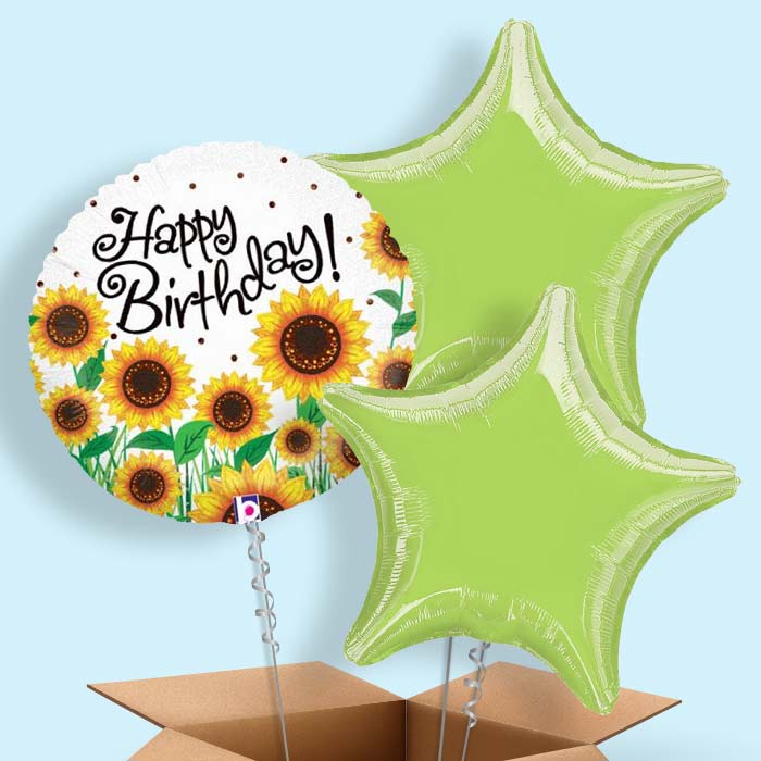 Sunflower Happy Birthday Helium Balloon in a Box - 3 Balloon | Party Save Smile
