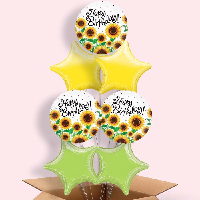 Sunflower Happy Birthday Helium Balloon in a Box - 7 Balloon | Party Save Smile