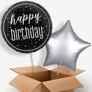 Black and Silver Happy Birthday Helium Balloon Two