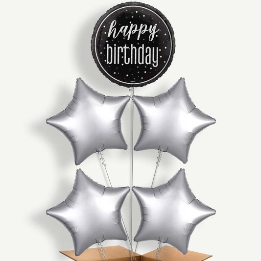 Black & Silver Birthday Helium Cluster Balloons | Party Save Smile