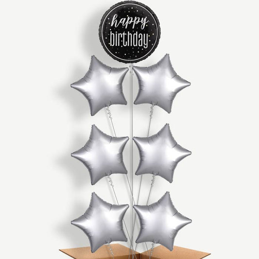 Black & Silver Birthday Helium Balloon Arrangement | Party Save Smile