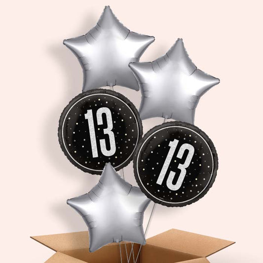 Black and Silver 13th Birthday Helium Balloon in a Box - 5 Balloon | Party Save Smile