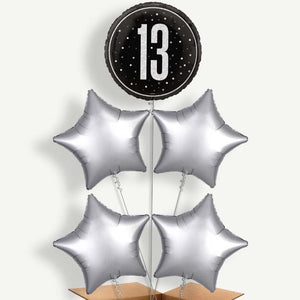 Black & Silver 13th Birthday 5 Helium Cluster Balloons