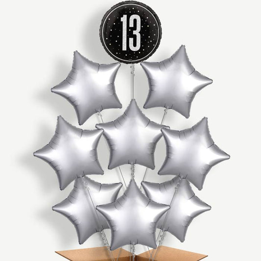 Black & Silver 13th Birthday Helium Balloon Bundle | Party Save Smile