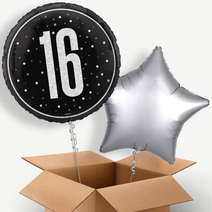 Black and Silver 16th Birthday Helium Balloon Duo | Party Save Smile