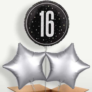 Black & Silver 16th Birthday Balloon Bunch (Trio)