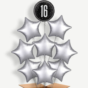 Black & Silver 16th Birthday 9 Helium Balloon Bundle