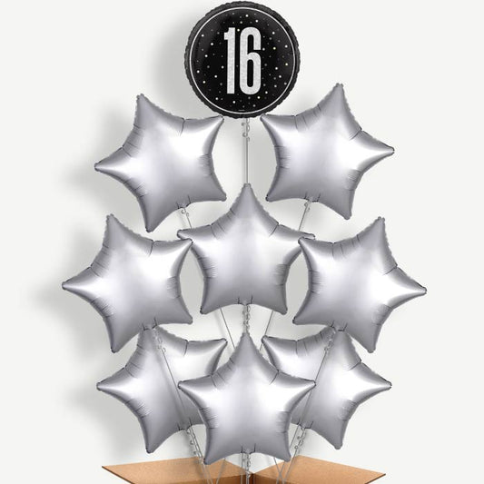 Black & Silver 16th Birthday Helium Balloon Bundle | Party Save Smile