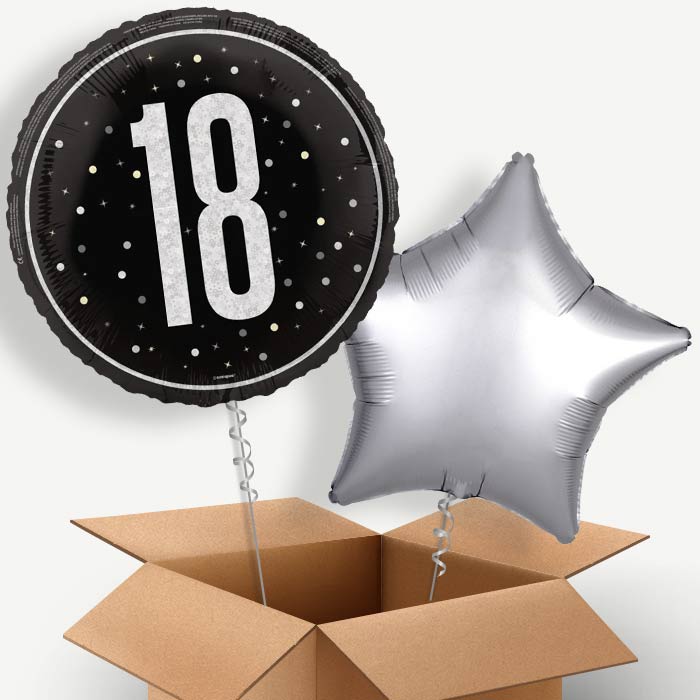 Black and Silver 18th Birthday Helium Balloon Two | Party Save Smile