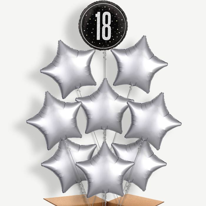 Black and Silver 18th Birthday Helium Balloon Bundle | Party Save Smile