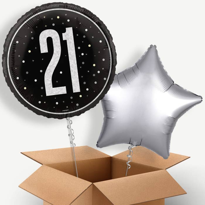 Black and Silver 21st Birthday Helium Balloon Two | Party Save Smile