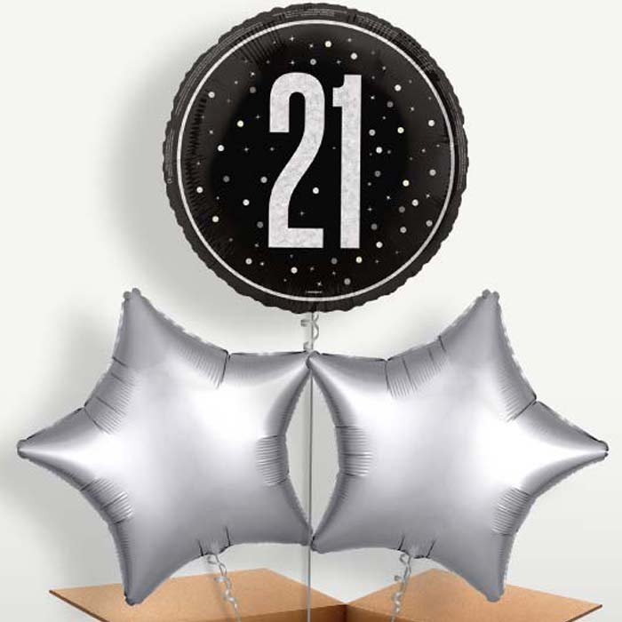 Black & Silver 21st Birthday Bunch of Balloons | Party Save Smile